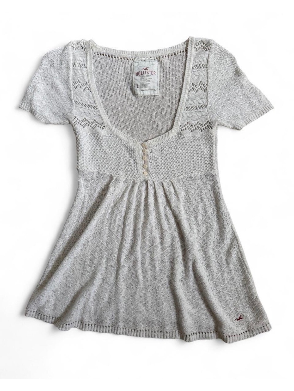 Y2K vintage Hollister Knit BabyDoll Short Sleeve Top, Size Large